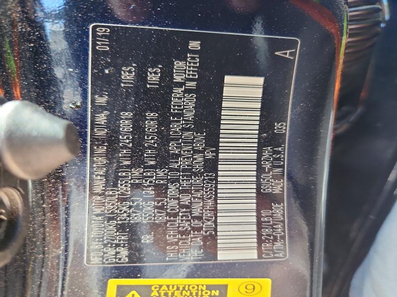 2019 Toyota Highlander მანქანა იყიდება აუქციონზე, vin: 5TDKZRFH4KS559213, აუქციონის ნომერი: 60185926