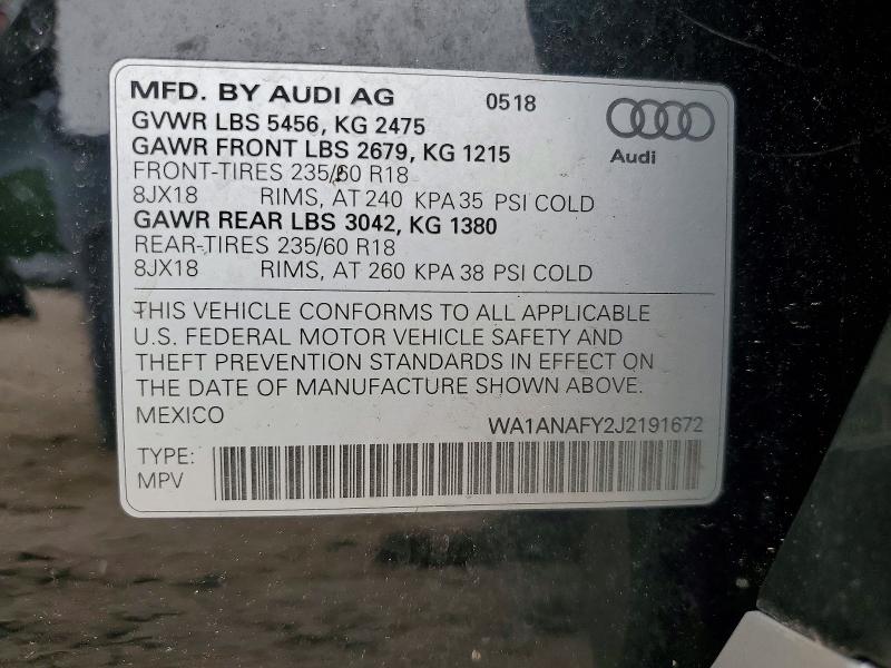 Продаж на аукціоні авто 2018 Audi Q5, vin: WA1ANAFY2J2191672, номер лоту: 61370906