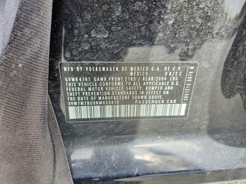 Aukcja sprzedaży 2022 Volkswagen Jetta, vin: 3VW7M7BU9NM033415, numer aukcji: 61727266