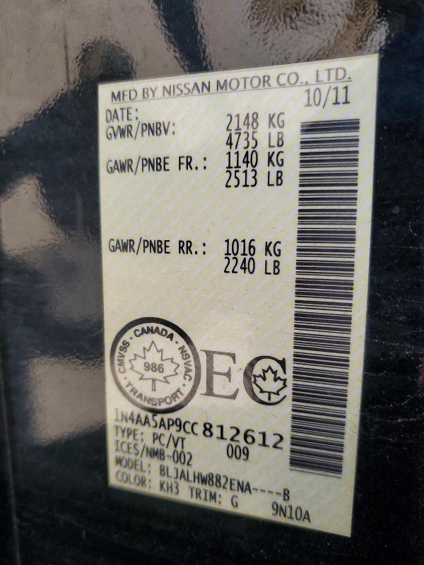 2012 Nissan Maxima მანქანა იყიდება აუქციონზე, vin: 1N4AA5AP9CC812612, აუქციონის ნომერი: 60845846
