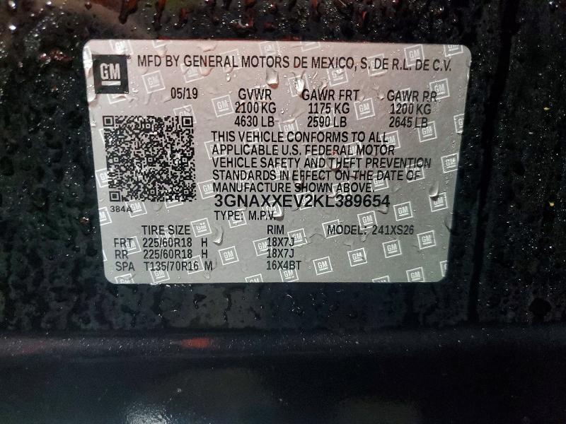 Продаж на аукціоні авто 2019 Chevrolet Equinox, vin: 3GNAXXEV2KL389654, номер лоту: 59787176