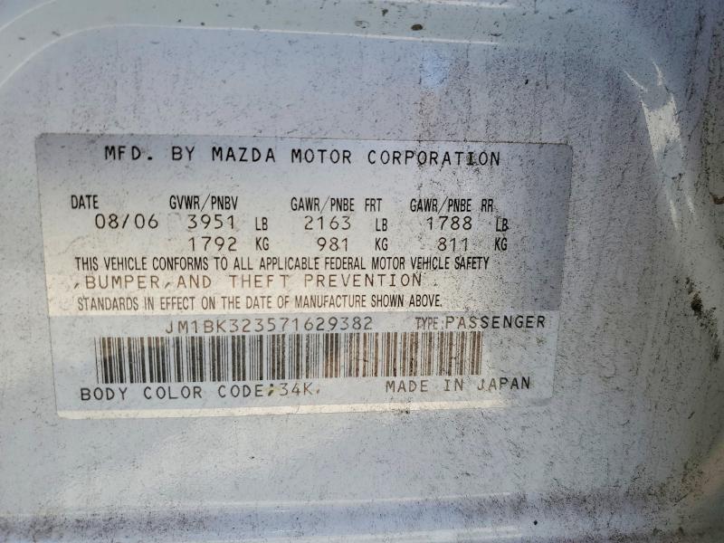 Aukcja sprzedaży 2007 Mazda 3, vin: JM1BK323571629382, numer aukcji: 62538826