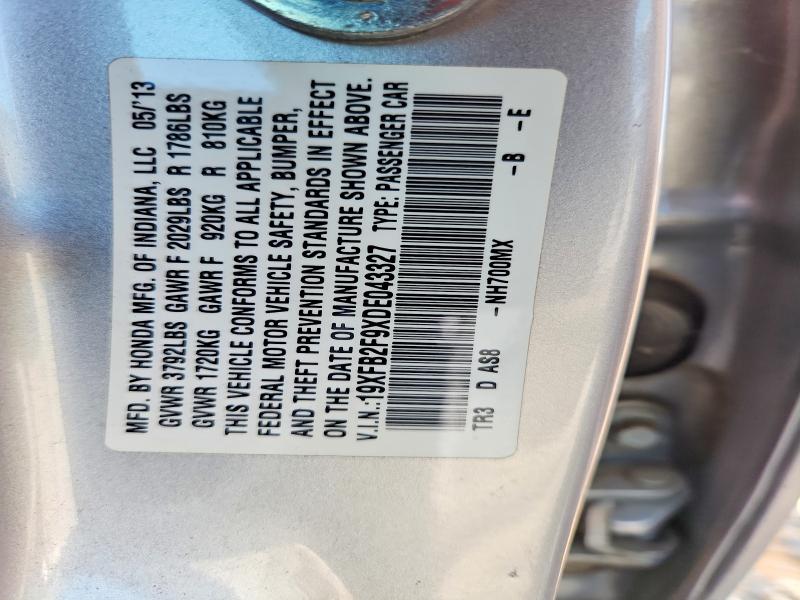 61740316 :رقم المزاد ، 19XFB2F9XDE043327 vin ، 2013 Honda Civic مزاد بيع