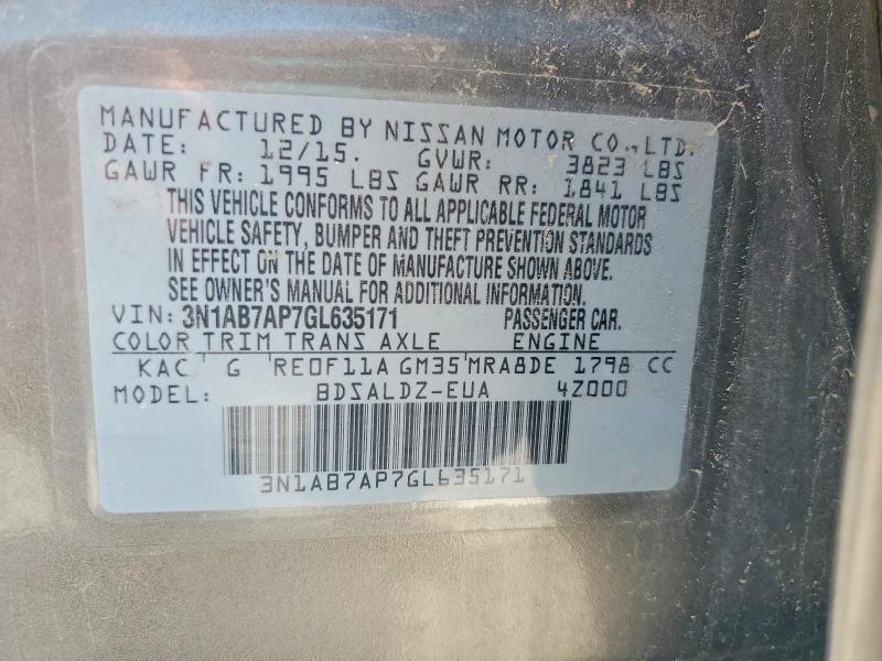 60855946 :رقم المزاد ، 3N1AB7AP7GL635171 vin ، 2016 Nissan Sentra مزاد بيع