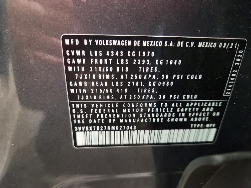 Продаж на аукціоні авто 2022 Volkswagen Taos, vin: 3VVRX7B27NM027048, номер лоту: 60155296