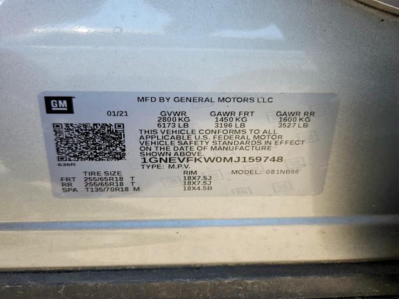 2021 Chevrolet Traverse მანქანა იყიდება აუქციონზე, vin: 1GNEVFKW0MJ159748, აუქციონის ნომერი: 61769316