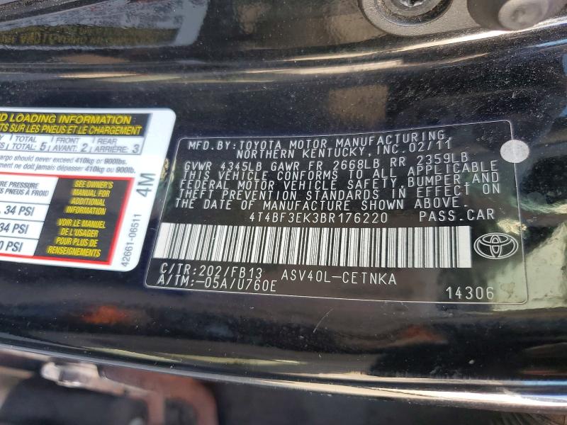 Aukcja sprzedaży 2011 Toyota Camry, vin: 4T4BF3EK3BR176220, numer aukcji: 61778826