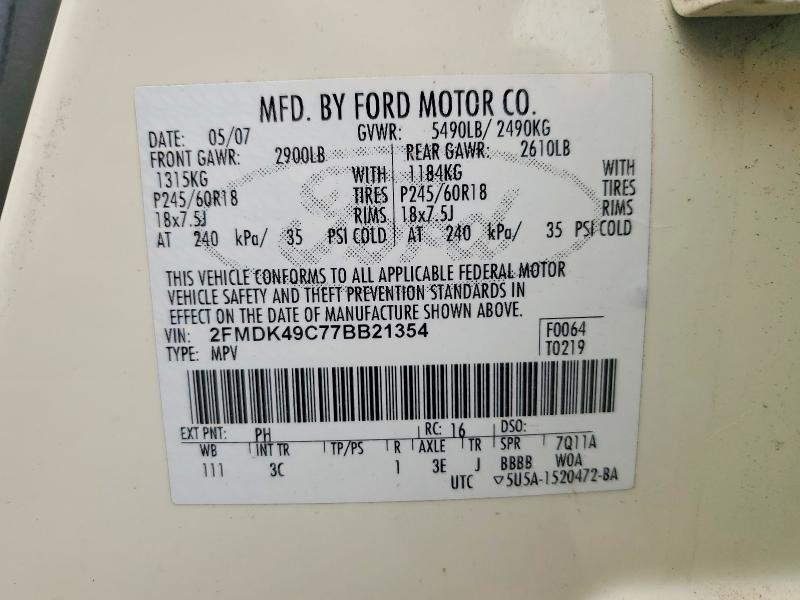 Aukcja sprzedaży 2007 Ford Edge, vin: 2FMDK49C77BB21354, numer aukcji: 61219656
