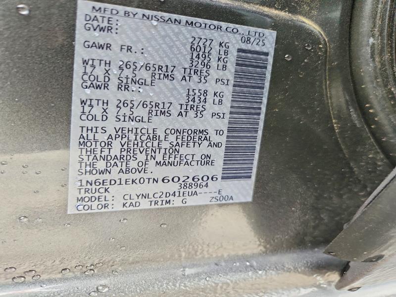 Aukcja sprzedaży 2026 Nissan Frontier, vin: 1N6ED1EK0TN602606, numer aukcji: 60937826