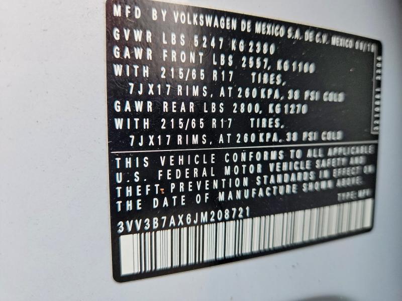 59320976 :رقم المزاد ، 3VV3B7AX6JM208721 vin ، 2018 Volkswagen Tiguan مزاد بيع