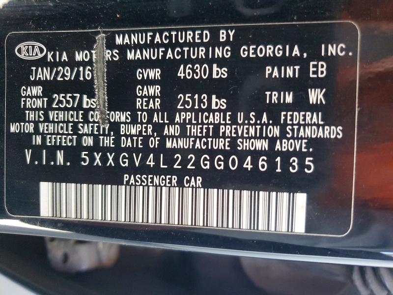 Продаж на аукціоні авто 2016 Kia Optima, vin: 5XXGV4L22GG046135, номер лоту: 61841496