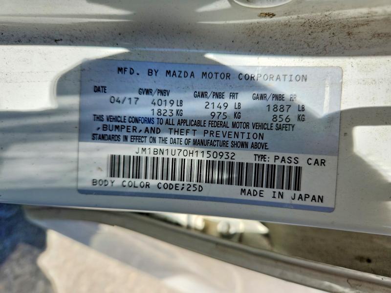 2017 Mazda 3 მანქანა იყიდება აუქციონზე, vin: JM1BN1U70H1150932, აუქციონის ნომერი: 59902326