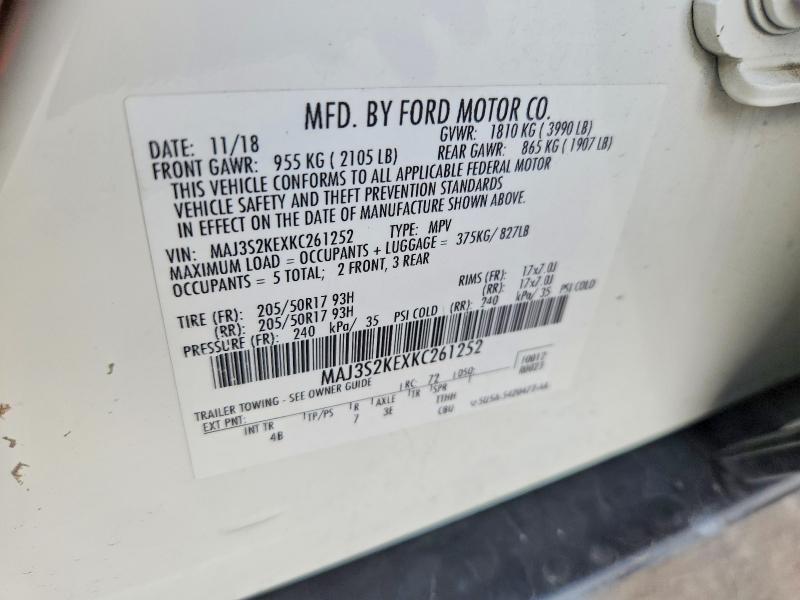 2019 Ford Ecosport მანქანა იყიდება აუქციონზე, vin: MAJ3S2KEXKC261252, აუქციონის ნომერი: 60946436