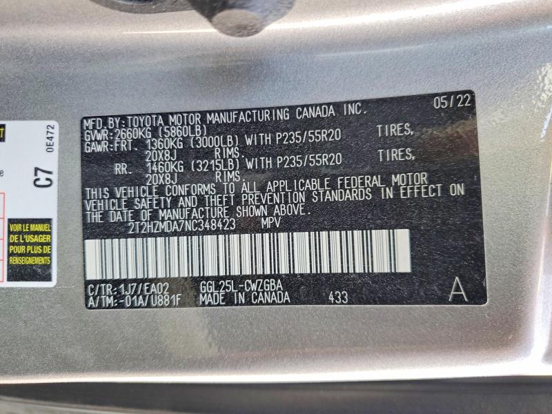 Aukcja sprzedaży 2022 Lexus Rx, vin: 2T2HZMDA7NC348423, numer aukcji: 59319896