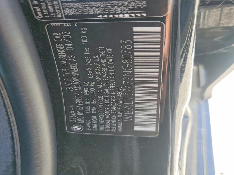 Aukcja sprzedaży 2002 Bmw 325, vin: WBAET37472NG80783, numer aukcji: 60519016