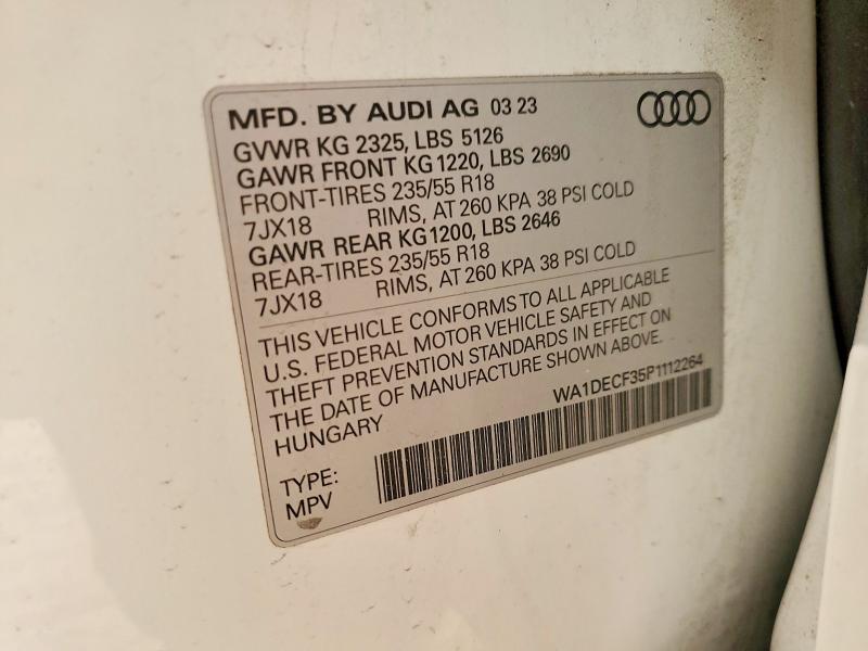 61288396 :رقم المزاد ، WA1DECF35P1112264 vin ، 2023 Audi Q3 مزاد بيع