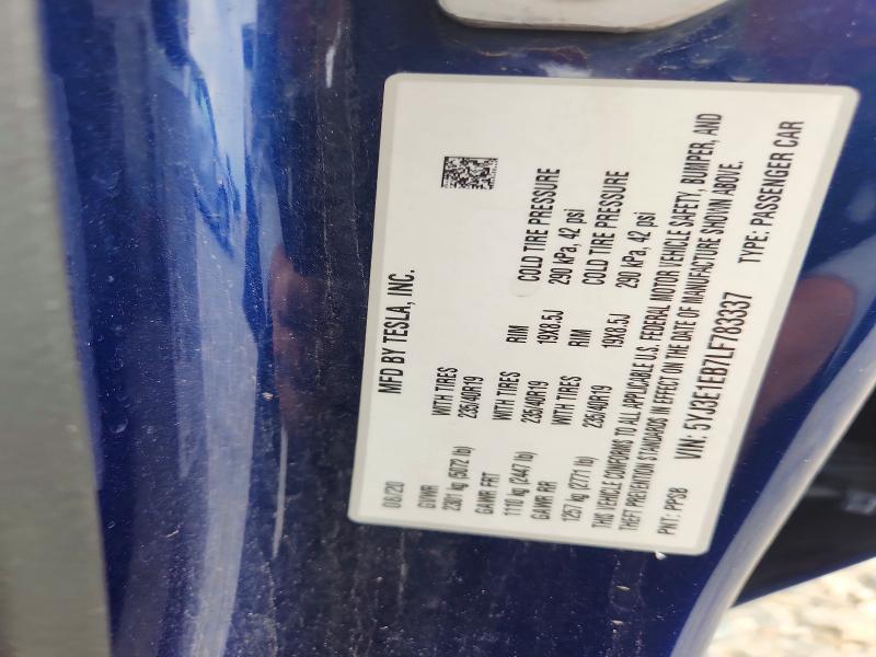 62783066 :رقم المزاد ، 5YJ3E1EB7LF783337 vin ، 2020 Tesla Model 3 مزاد بيع