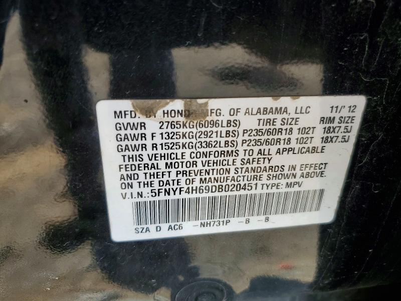 2013 Honda Pilot მანქანა იყიდება აუქციონზე, vin: 5FNYF4H69DB020451, აუქციონის ნომერი: 62575376