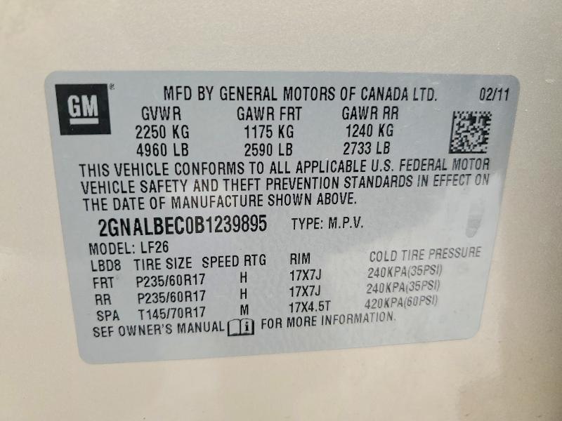 2011 Chevrolet Equinox მანქანა იყიდება აუქციონზე, vin: 2GNALBEC0B1239895, აუქციონის ნომერი: 60665546