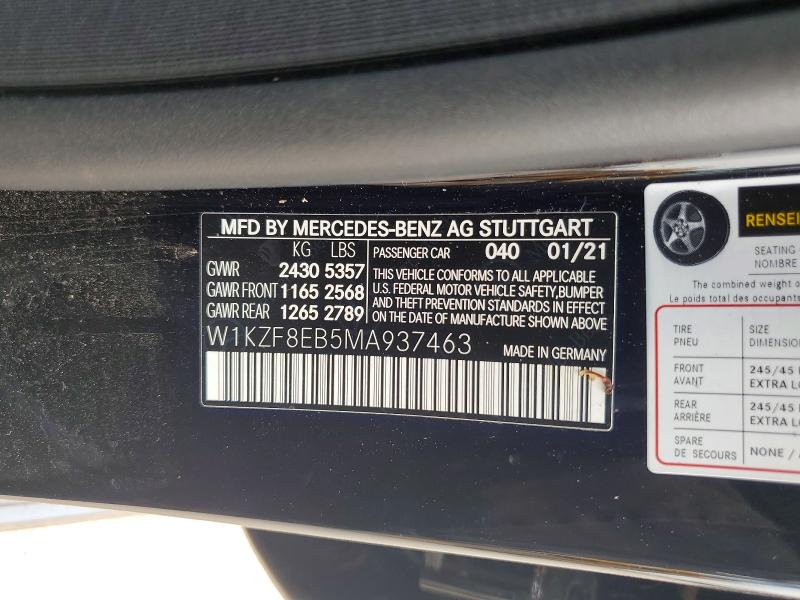 Продаж на аукціоні авто 2021 Mercedes-benz E, vin: W1KZF8EB5MA937463, номер лоту: 60390496