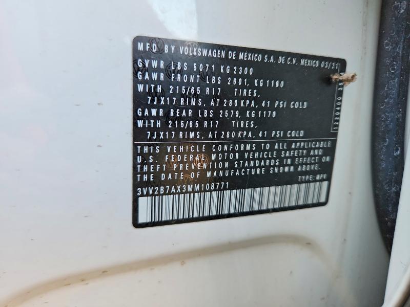 2021 Volkswagen Tiguan მანქანა იყიდება აუქციონზე, vin: 3VV2B7AX3MM108771, აუქციონის ნომერი: 62302746