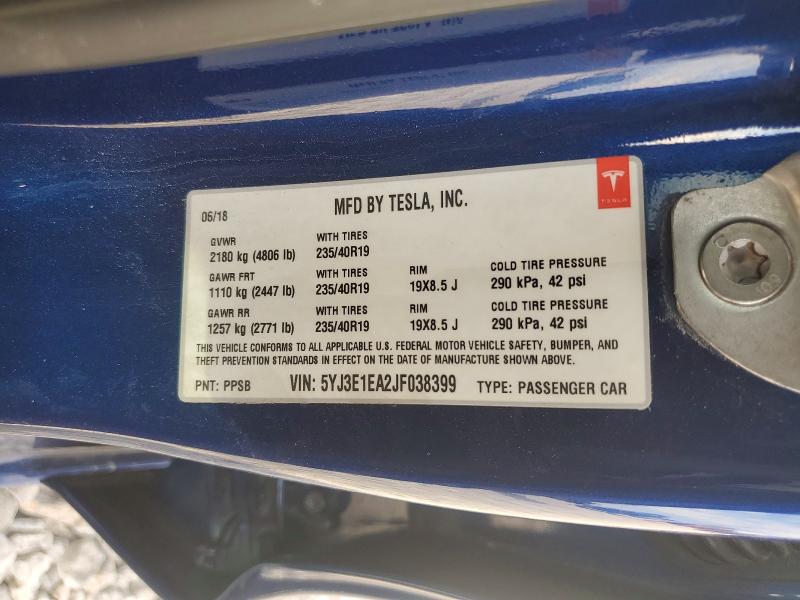 Aukcja sprzedaży 2018 Tesla Model 3, vin: 5YJ3E1EA2JF038399, numer aukcji: 61246766