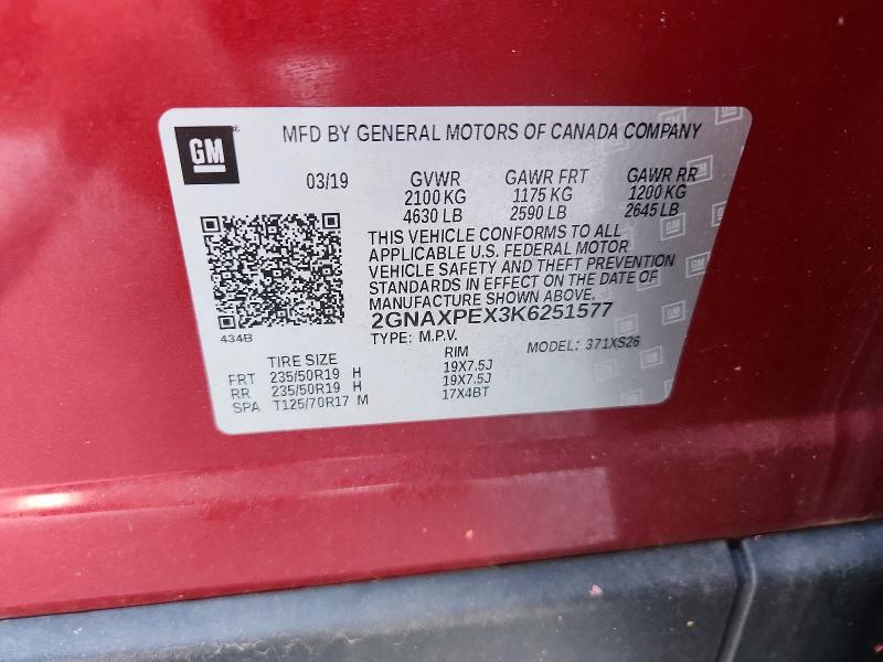 Aukcja sprzedaży 2019 Chevrolet Equinox, vin: 2GNAXPEX3K6251577, numer aukcji: 63225716