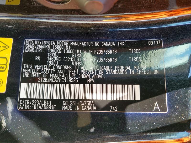 Aukcja sprzedaży 2017 Lexus Rx 350, vin: 2T2BZMCA7HC118585, numer aukcji: 62288456