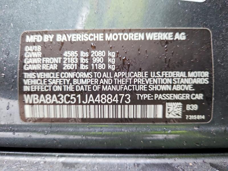 2018 Bmw 320 მანქანა იყიდება აუქციონზე, vin: WBA8A3C51JA488473, აუქციონის ნომერი: 59796066