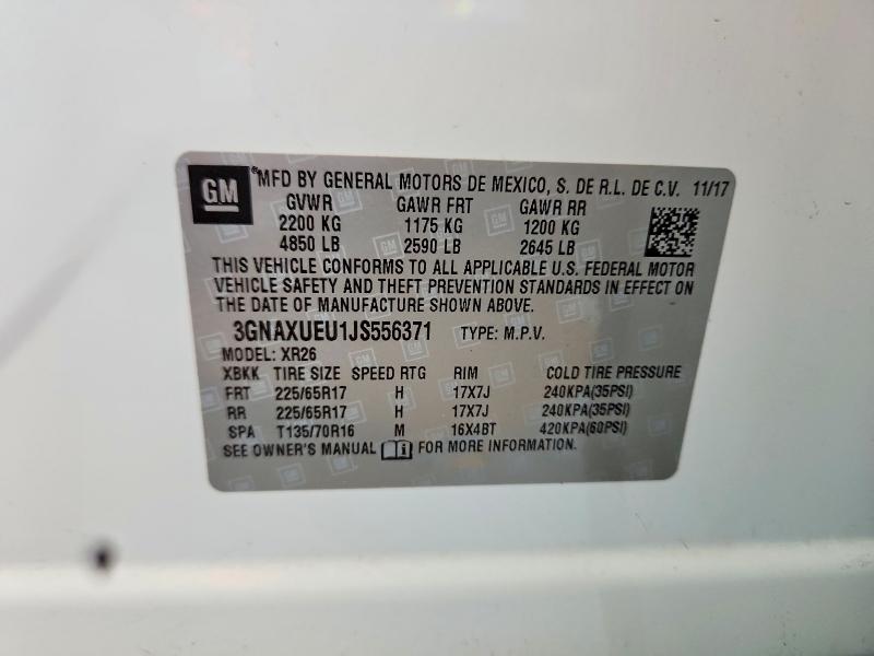 2018 Chevrolet Equinox მანქანა იყიდება აუქციონზე, vin: 3GNAXUEU1JS556371, აუქციონის ნომერი: 60699556