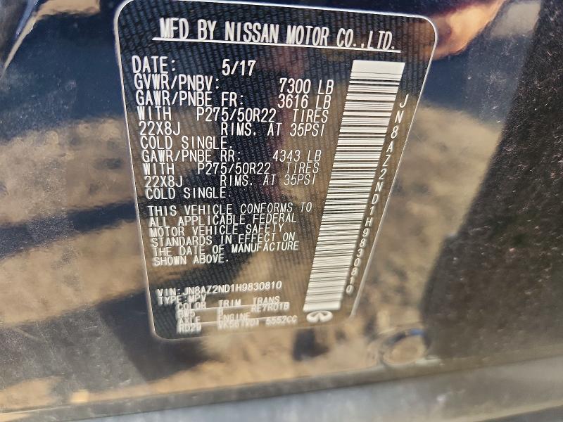 Продажа на аукционе авто 2017 Infiniti Qx80, vin: JN8AZ2ND1H9830810, номер лота: 60039306