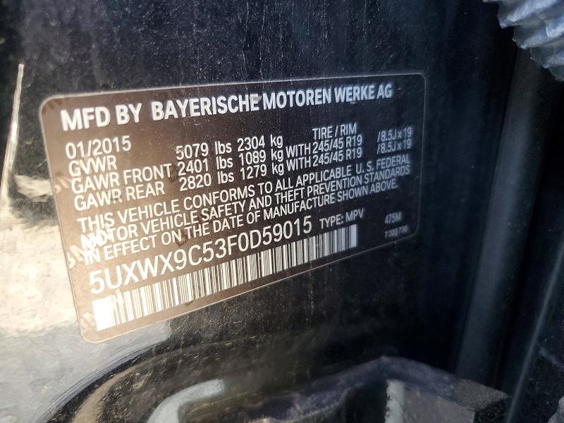 2015 Bmw X3 მანქანა იყიდება აუქციონზე, vin: 5UXWX9C53F0D59015, აუქციონის ნომერი: 60559666
