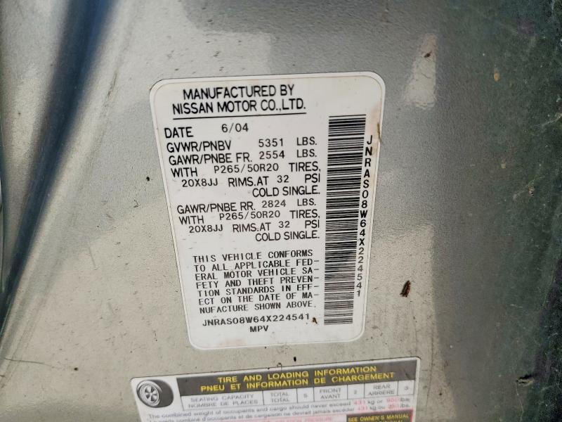 Auction sale of the 2004 Infiniti Fx35, vin: JNRAS08W64X224541, lot number: 63505286