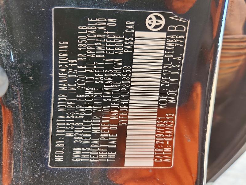 60080396 :رقم المزاد ، 5YFBURHE1JP808558 vin ، 2018 Toyota Corolla Se Manual مزاد بيع