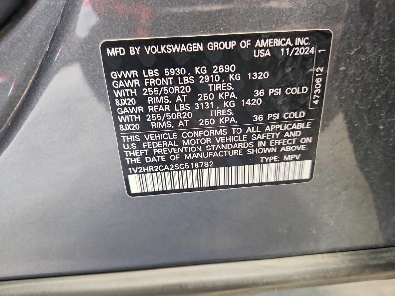 Aukcja sprzedaży 2025 Volkswagen Atlas, vin: 1V2HR2CA2SC518782, numer aukcji: 60424436