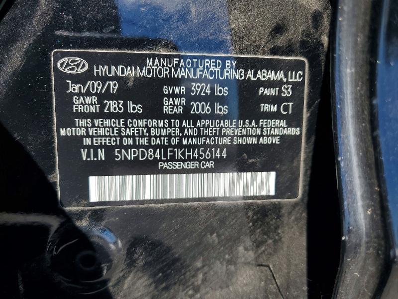 62130666 :رقم المزاد ، 5NPD84LF1KH456144 vin ، 2019 Hyundai Elantra مزاد بيع