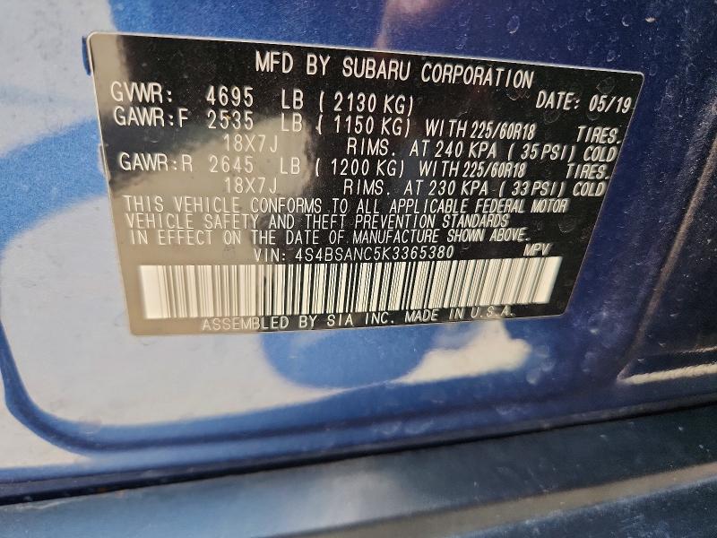 Aukcja sprzedaży 2019 Subaru Outback, vin: 4S4BSANC5K3365380, numer aukcji: 63412036