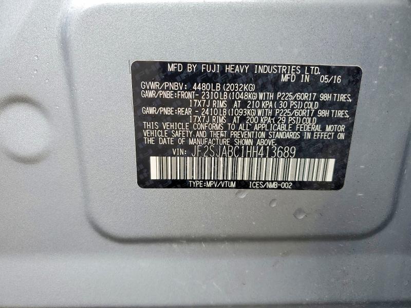 Aukcja sprzedaży 2017 Subaru Forester, vin: JF2SJABC1HH413689, numer aukcji: 61848546