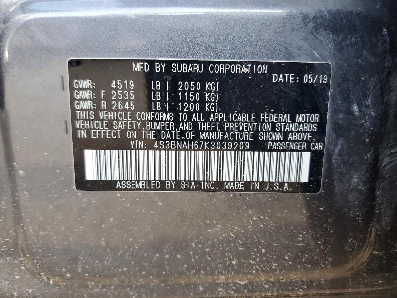 59609236 :رقم المزاد ، 4S3BNAH67K3039209 vin ، 2019 Subaru Legacy مزاد بيع