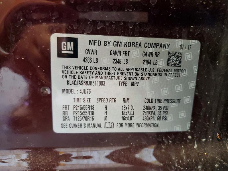Aukcja sprzedaży 2018 Buick Encore, vin: KL4CJASB8JB511003, numer aukcji: 62599146