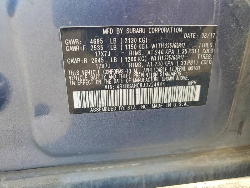 61553716 :رقم المزاد ، 4S4BSAHC8J3224944 vin ، 2018 Subaru Outback مزاد بيع