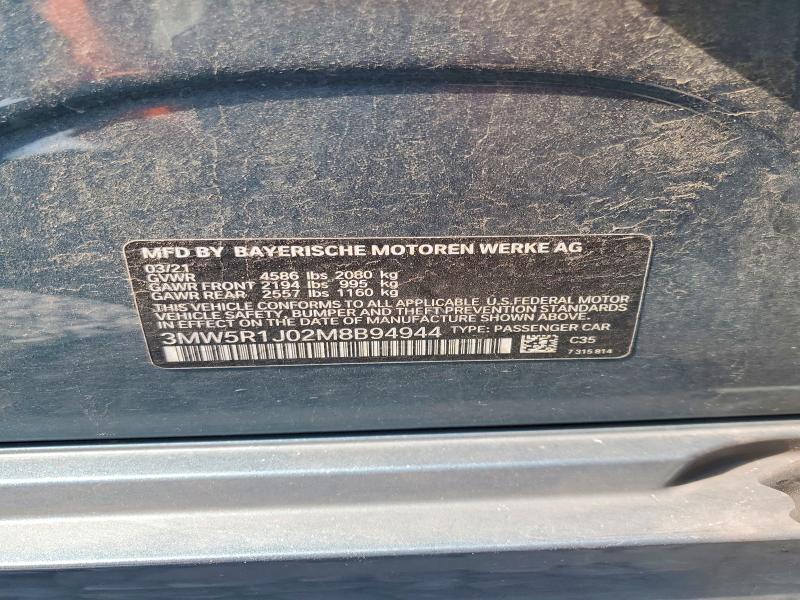 2021 Bmw 330i მანქანა იყიდება აუქციონზე, vin: 3MW5R1J02M8B94944, აუქციონის ნომერი: 59673966