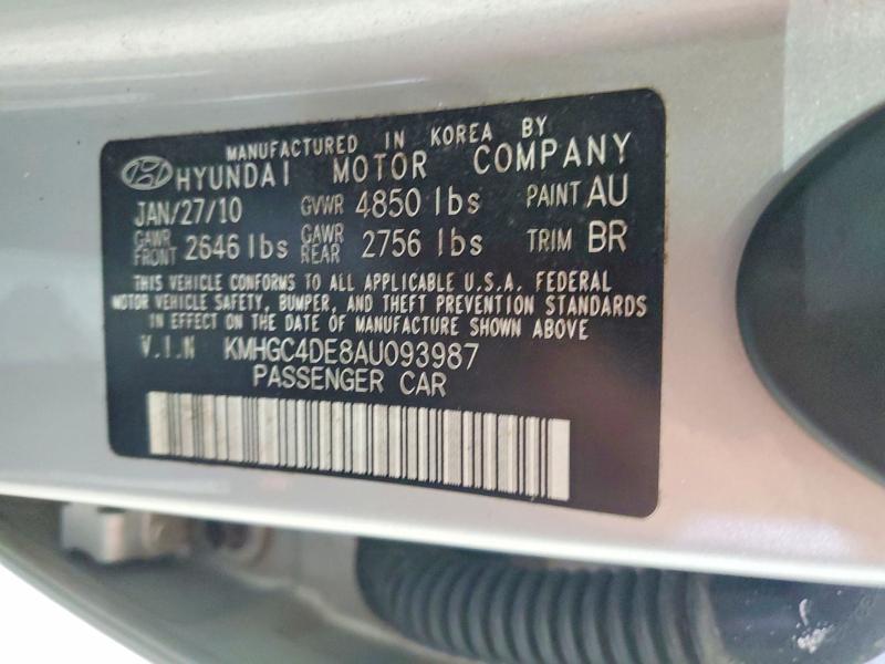 61315306 :رقم المزاد ، KMHGC4DE8AU093987 vin ، 2010 Hyundai Genesis مزاد بيع