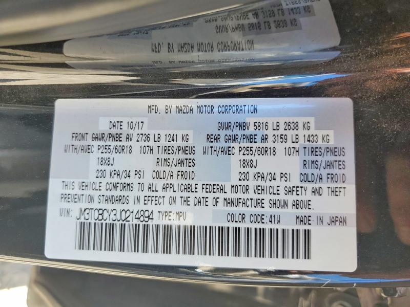 Продаж на аукціоні авто 2018 Mazda Cx-9, vin: JM3TCBCY3J0214894, номер лоту: 61429396