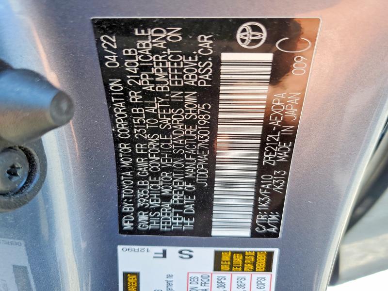 2022 Toyota Corolla მანქანა იყიდება აუქციონზე, vin: JTDDPMAE7N3019875, აუქციონის ნომერი: 60772036