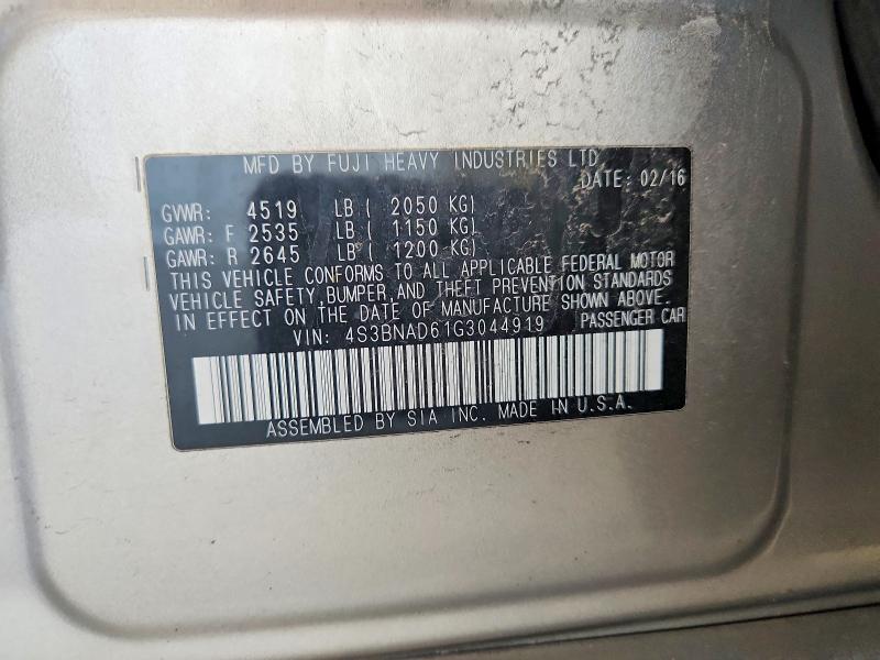 Продаж на аукціоні авто 2016 Subaru Legacy, vin: 4S3BNAD61G3044919, номер лоту: 63344286