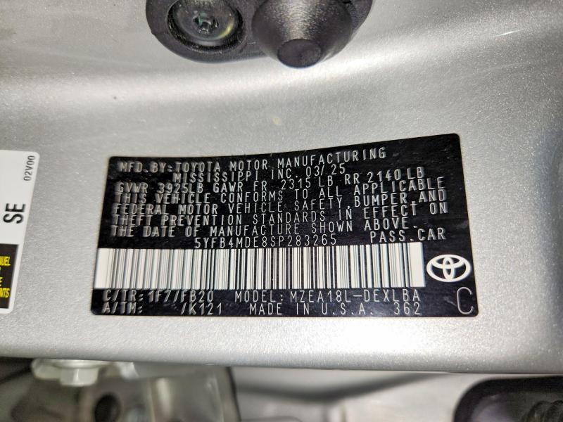Продаж на аукціоні авто 2025 Toyota Corolla, vin: 5YFB4MDE8SP283265, номер лоту: 61715206