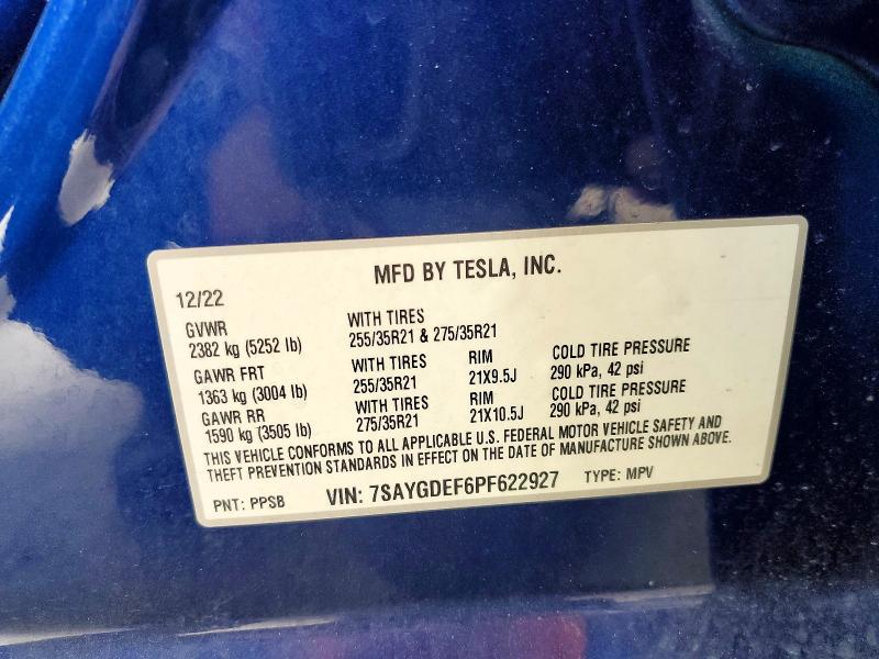 Продажа на аукционе авто 2023 Tesla Model Y, vin: 7SAYGDEF6PF622927, номер лота: 59909096