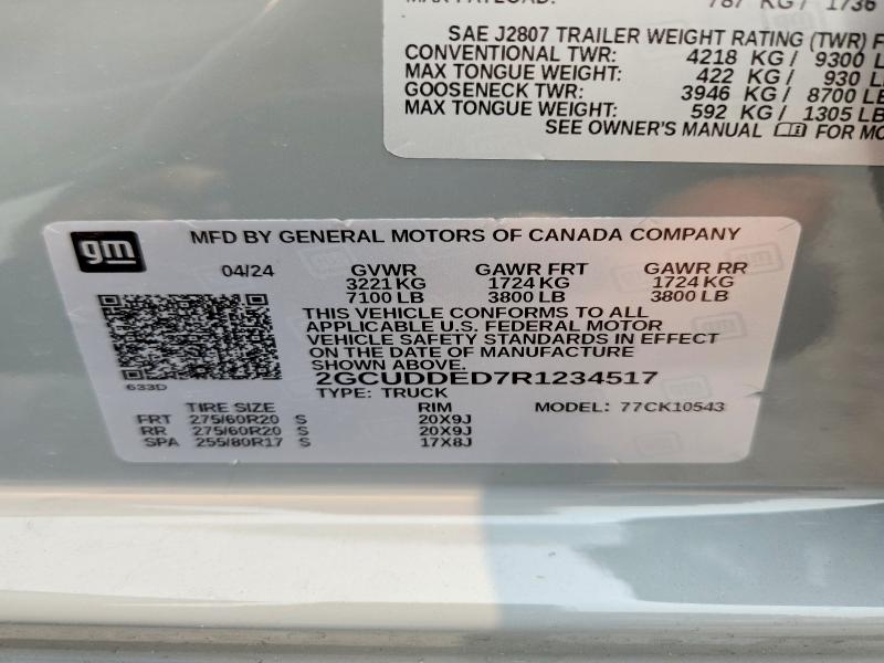 2024 Chevrolet Silverado მანქანა იყიდება აუქციონზე, vin: 2GCUDDED7R1234517, აუქციონის ნომერი: 61564036