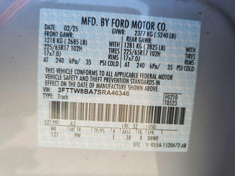 Продажа на аукционе авто 2025 Ford Maverick, vin: 3FTTW8BA7SRA46346, номер лота: 61683496